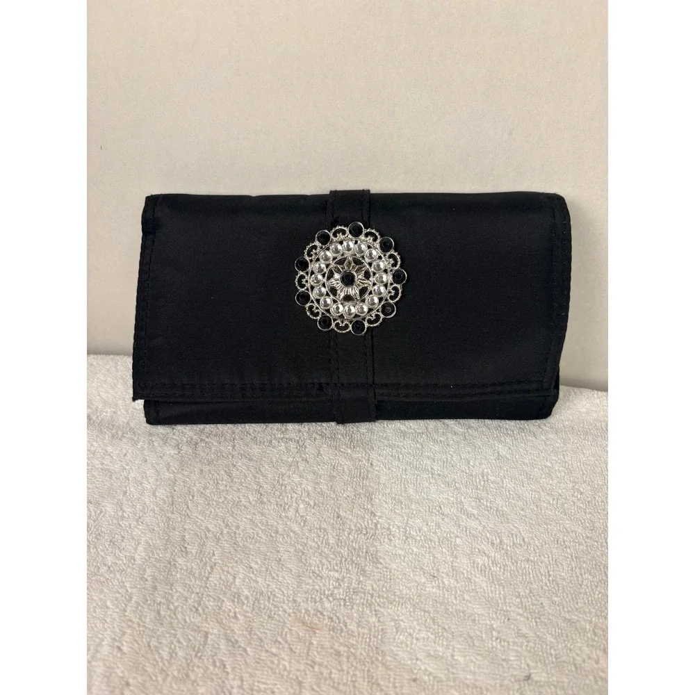 Black Cosmetic Organizer Jewelry Pouch Travel Makeup Case with Rhinestone Accent